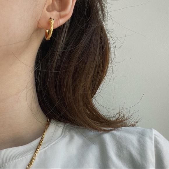 Gold Plated Brass Dainty Snake Mini Huggies Hoops - Picture 3 of 7